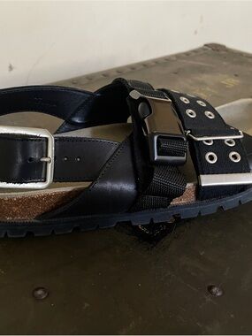 APC x Sacai SS 2021 Jules  Black Leather Bondage Slip-on Sandals Vibram sz 12